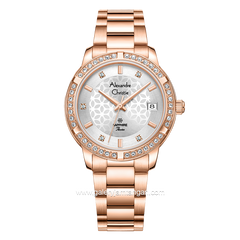 Alexandre Christie Passion AC 2A80 LD Sapphire Crystal Rosegold Dial White Stainless Steel Strap
