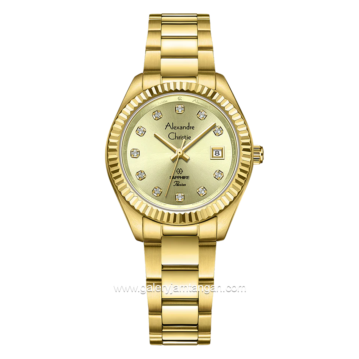 Alexandre Christie Passion AC 2A83 LD Sapphire Crystal Gold Stainless Steel Strap