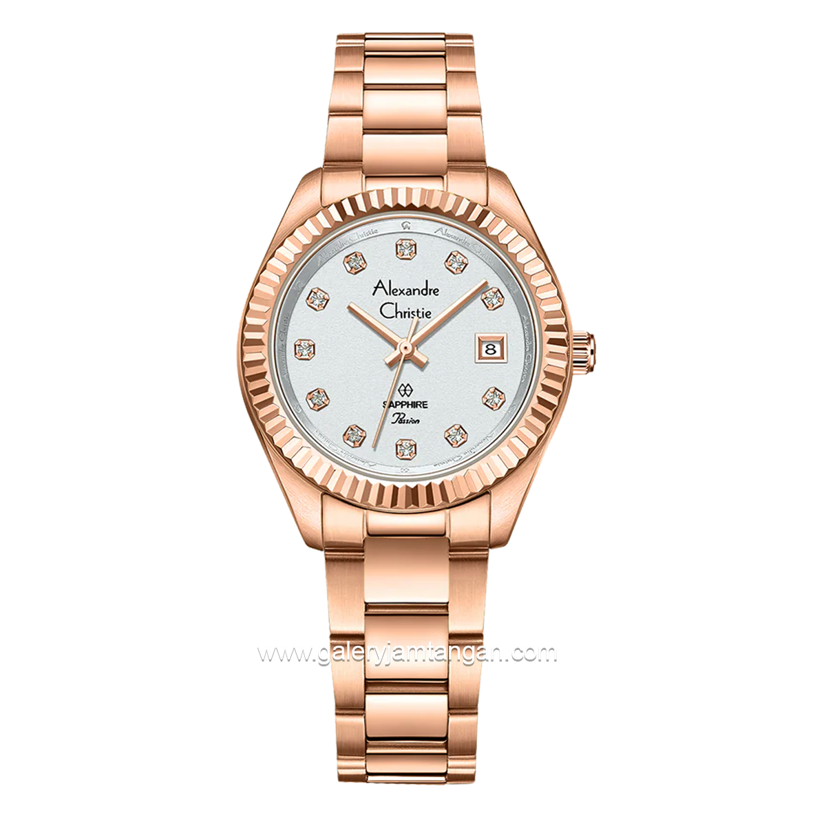 Alexandre Christie Passion AC 2A83 LD Sapphire Crystal Rosegold Dial White Stainless Steel Strap