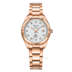 Alexandre Christie Passion AC 2A83 LD Sapphire Crystal Rosegold Dial White Stainless Steel Strap