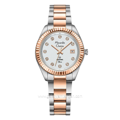 Alexandre Christie Passion AC 2A83 LD Sapphire Crystal Silver Rosegold Dual Tone Stainless Steel Strap