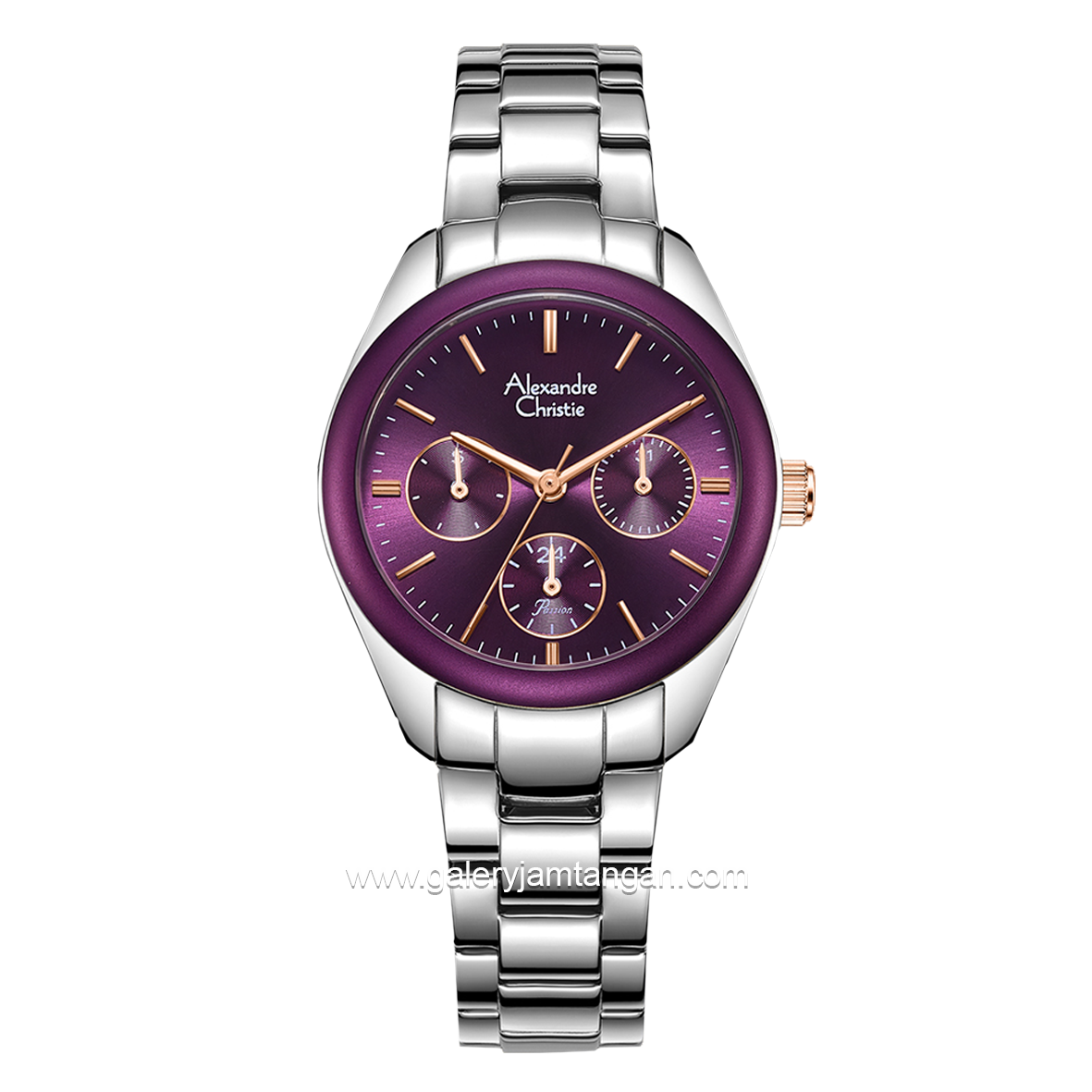 Alexandre Christie AC 2A85 BF Silver Dial Purple Multifunction Stainless Steel