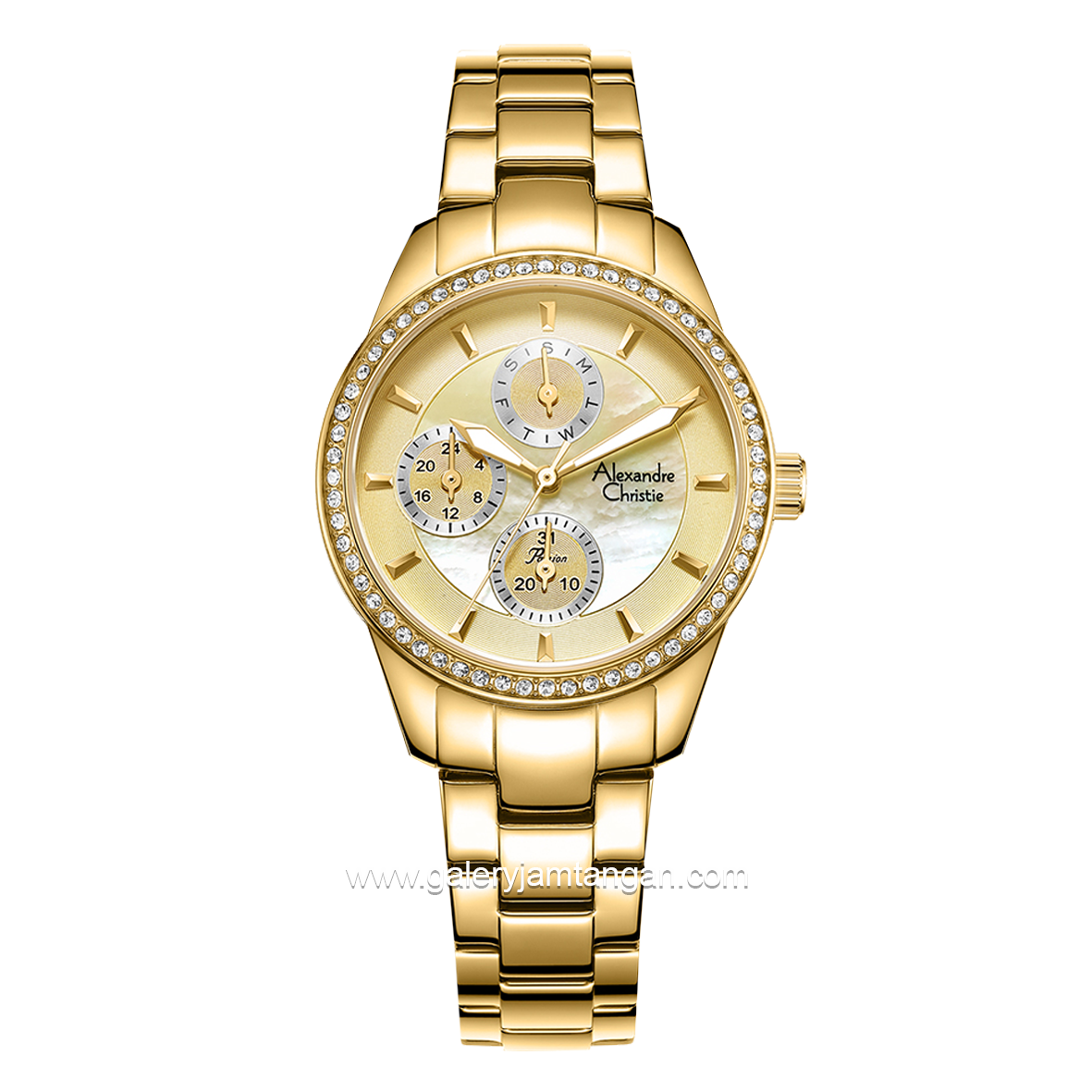 Alexandre Christie Passion AC 2A89 BF Gold Dial Mother Of Pearl Stainless Steel Strap