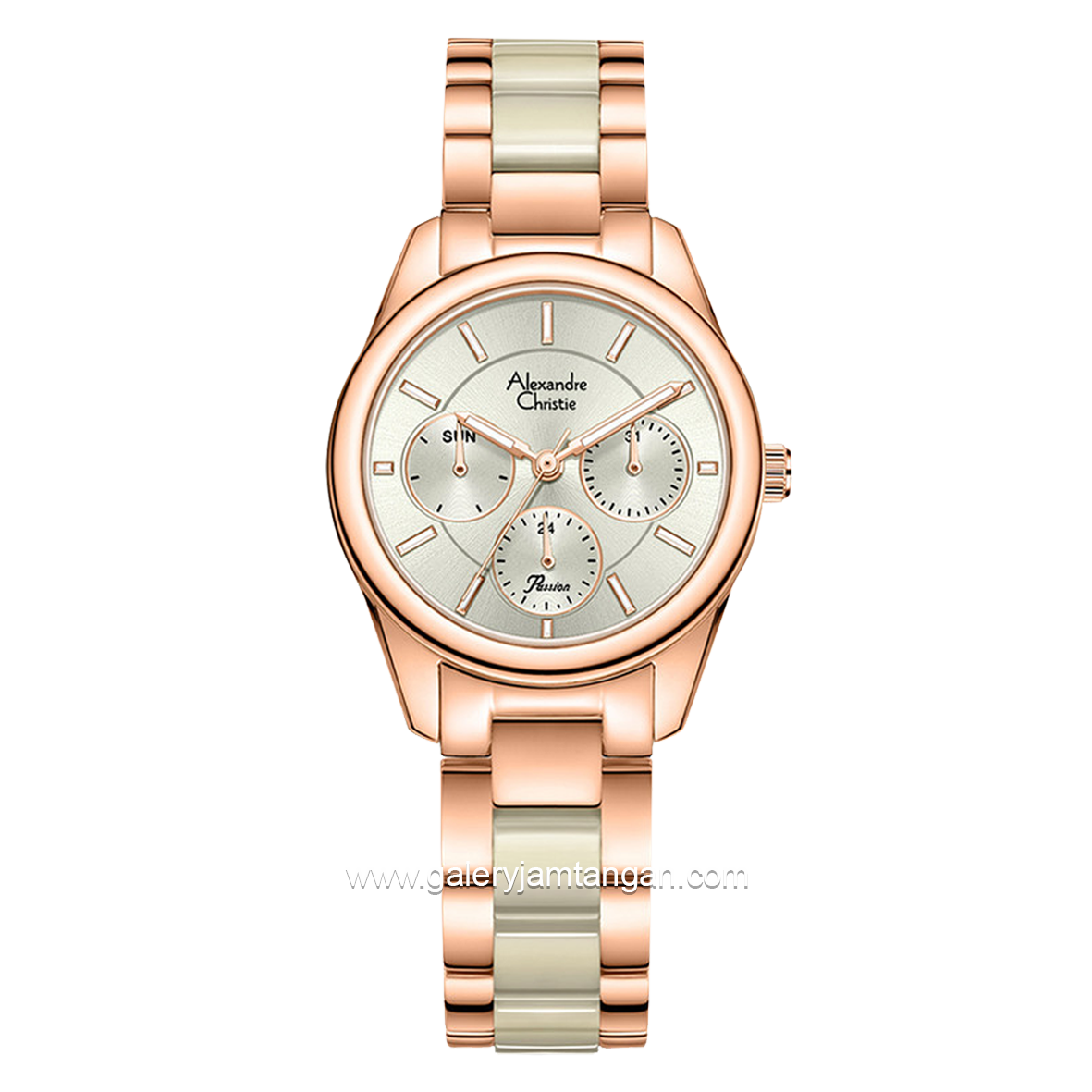 Alexandre Christie AC 2A92 BF Multifunction Ceramic Cream Rosegold Stainless Steel Witch Ceramic Strap