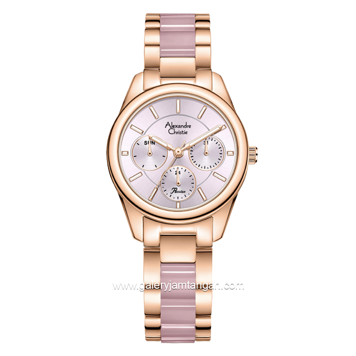 Alexandre Christie AC 2A92 BF Multifunction Ceramic Pink Rosegold Stainless Steel Witch Ceramic Strap