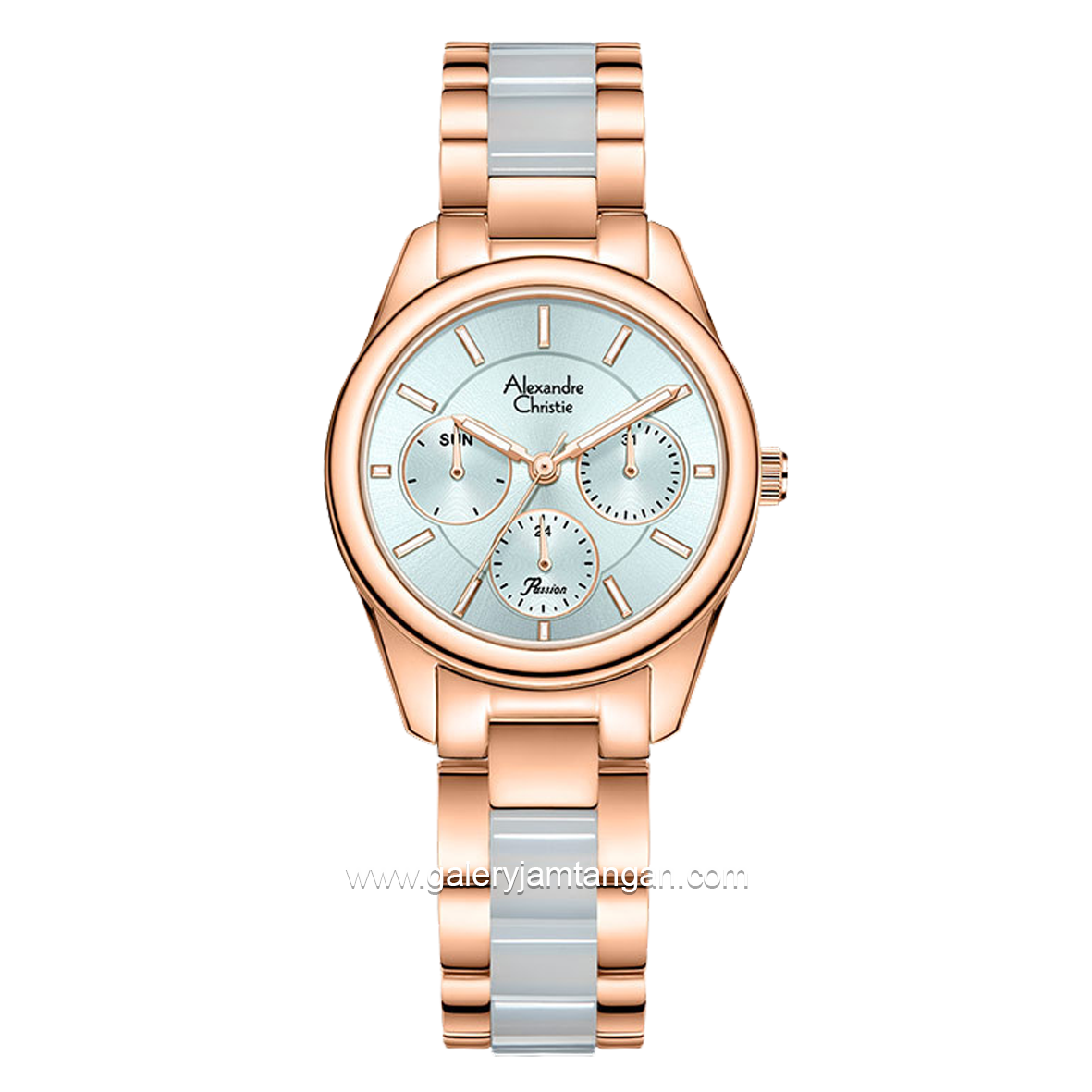 Alexandre Christie AC 2A92 BF Multifunction Ceramic Blue Rosegold Stainless Steel Witch Ceramic Strap
