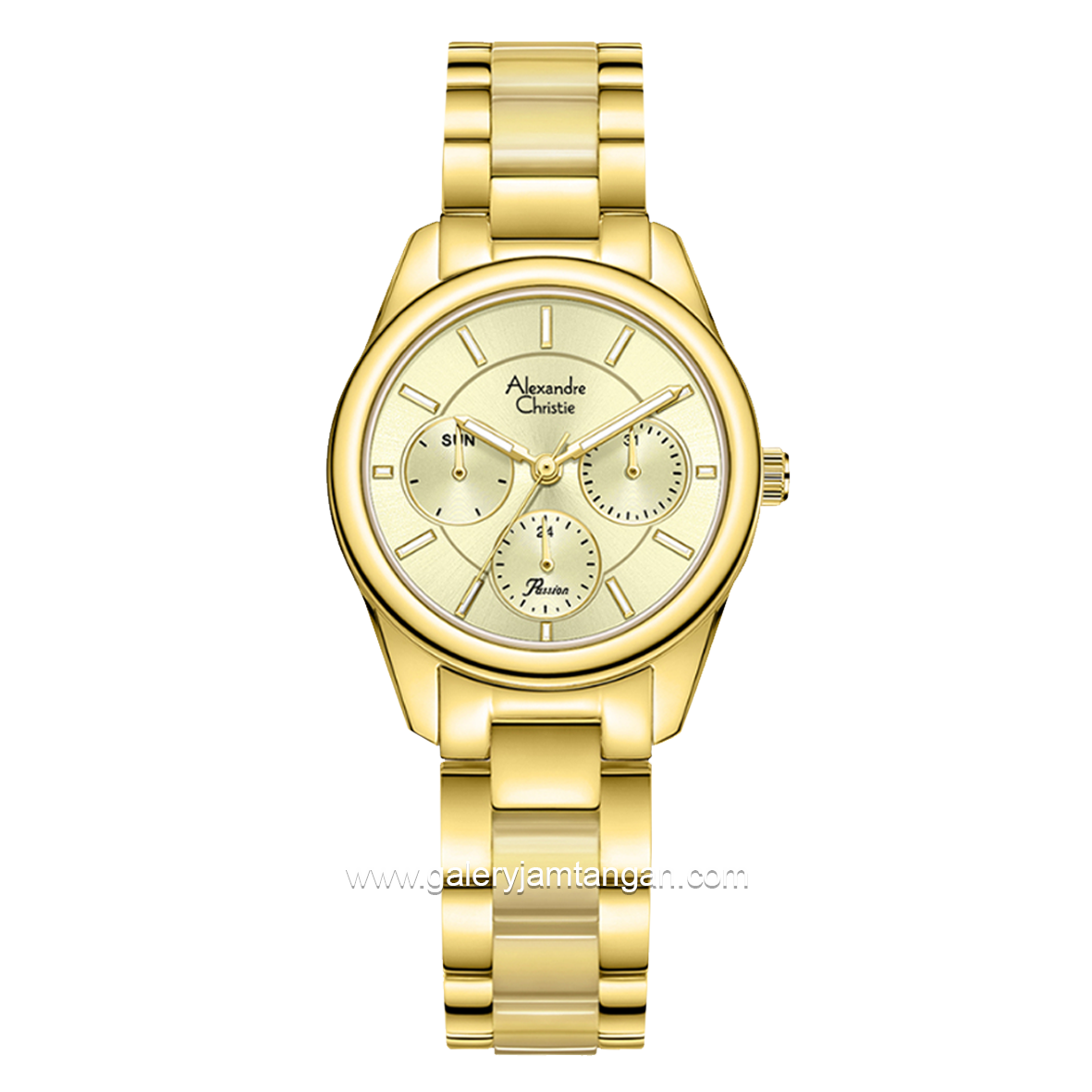 Alexandre Christie AC 2A92 BF Multifunction Ceramic Gold Stainless Steel Witch Ceramic Strap