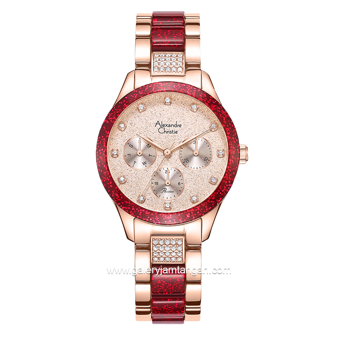 Alexandre Christie Multifunction AC 2A93 BF Red Rosegold Dual Tone Stainless Steel Strap