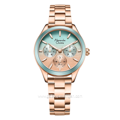 Alexandre Christie Passion AC 2A93 BF Rosegold Ring Green Multifunction Stainless Steel Strap