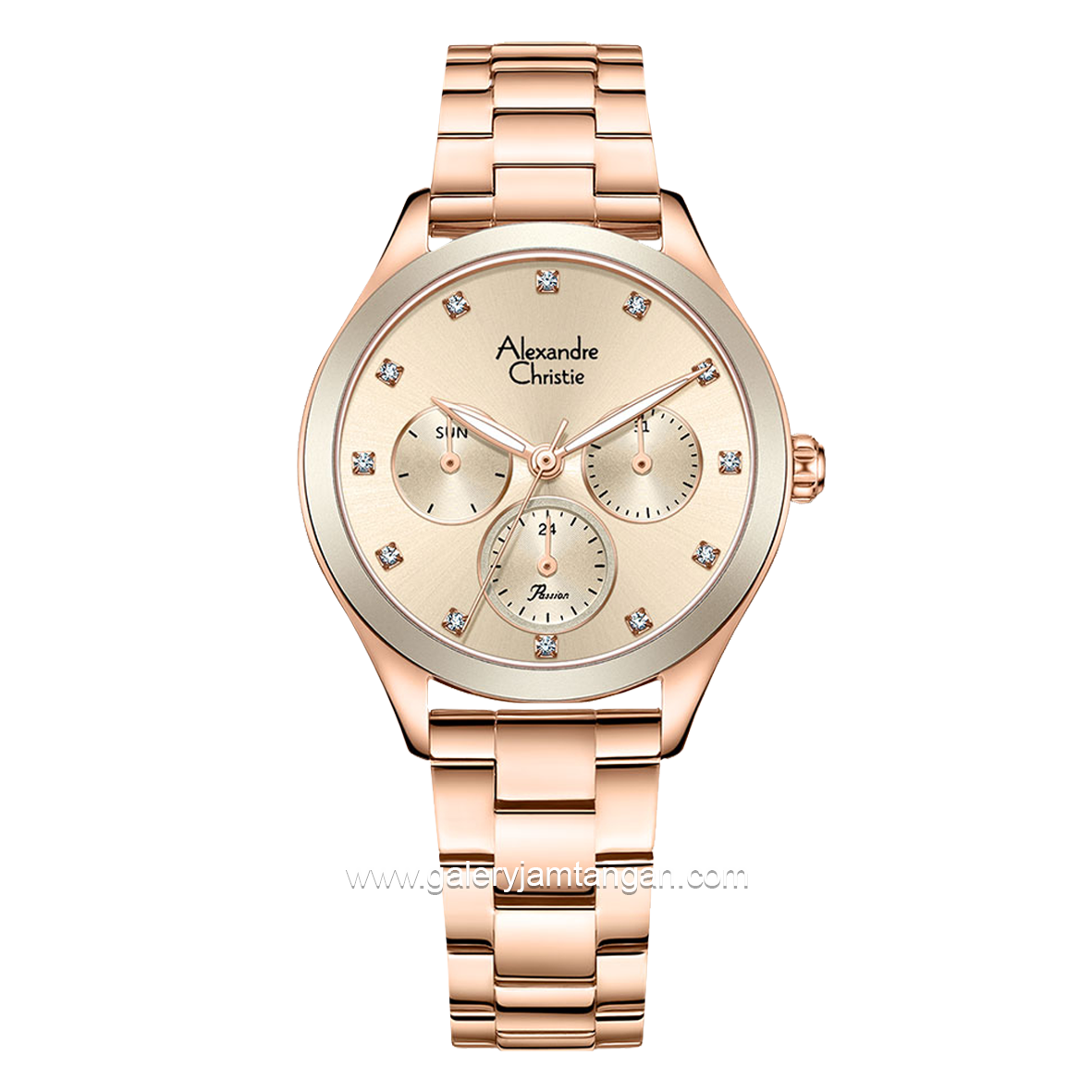 Alexandre Christie Passion Diamond AC 2A93 BF Rosegold Cream Multifunction Stainless Steel Strap