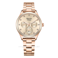 Alexandre Christie Passion Diamond AC 2A93 BF Rosegold Cream Multifunction Stainless Steel Strap