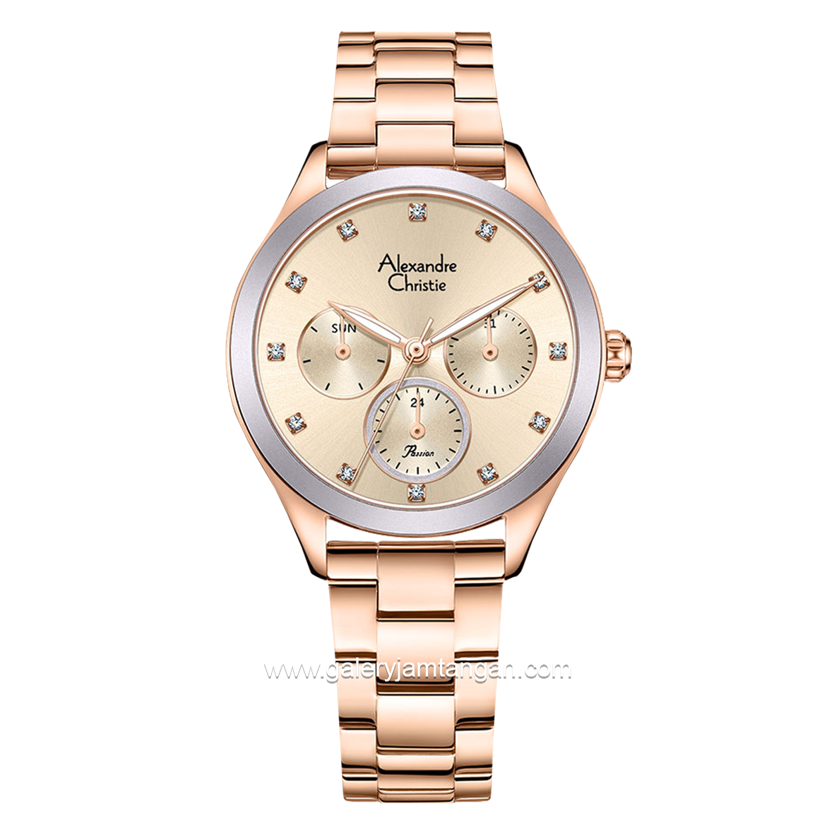 Alexandre Christie Passion Diamond AC 2A93 BF Rosegold Ring Purple Multifunction Stainless Steel Strap