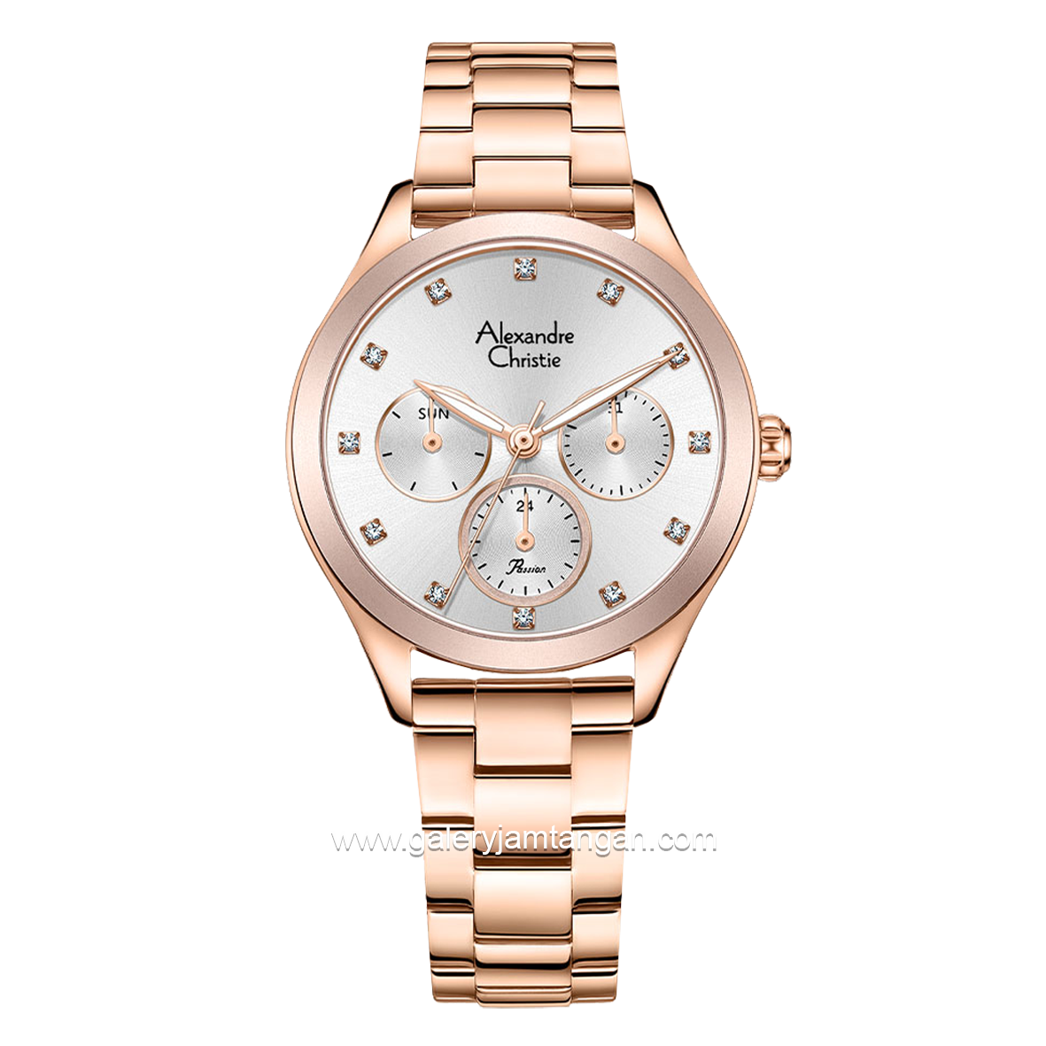 Alexandre Christie Passion Diamond AC 2A93 BF Rosegold Dial White Multifunction Stainless Steel Strap