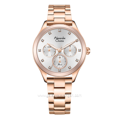 Alexandre Christie Passion Diamond AC 2A93 BF Rosegold Dial White Multifunction Stainless Steel Strap