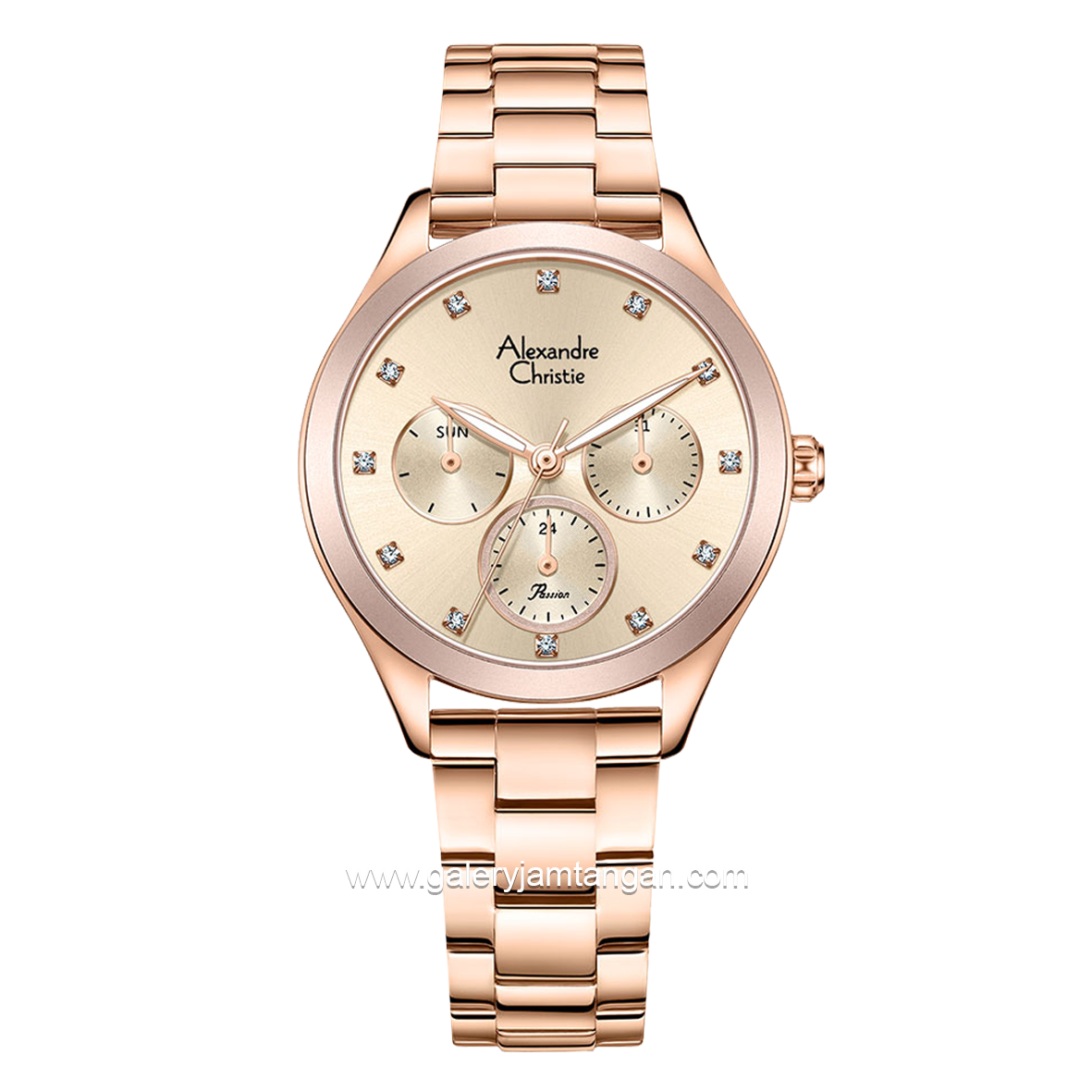 Alexandre Christie Passion Diamond AC 2A93 BF Rosegold Multifunction Stainless Steel Strap