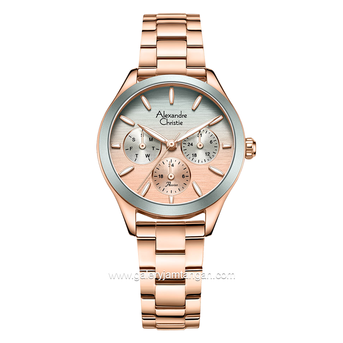 Alexandre Christie Passion AC 2A93 BF Rosegold Light Green Multifunction Stainless Steel Strap
