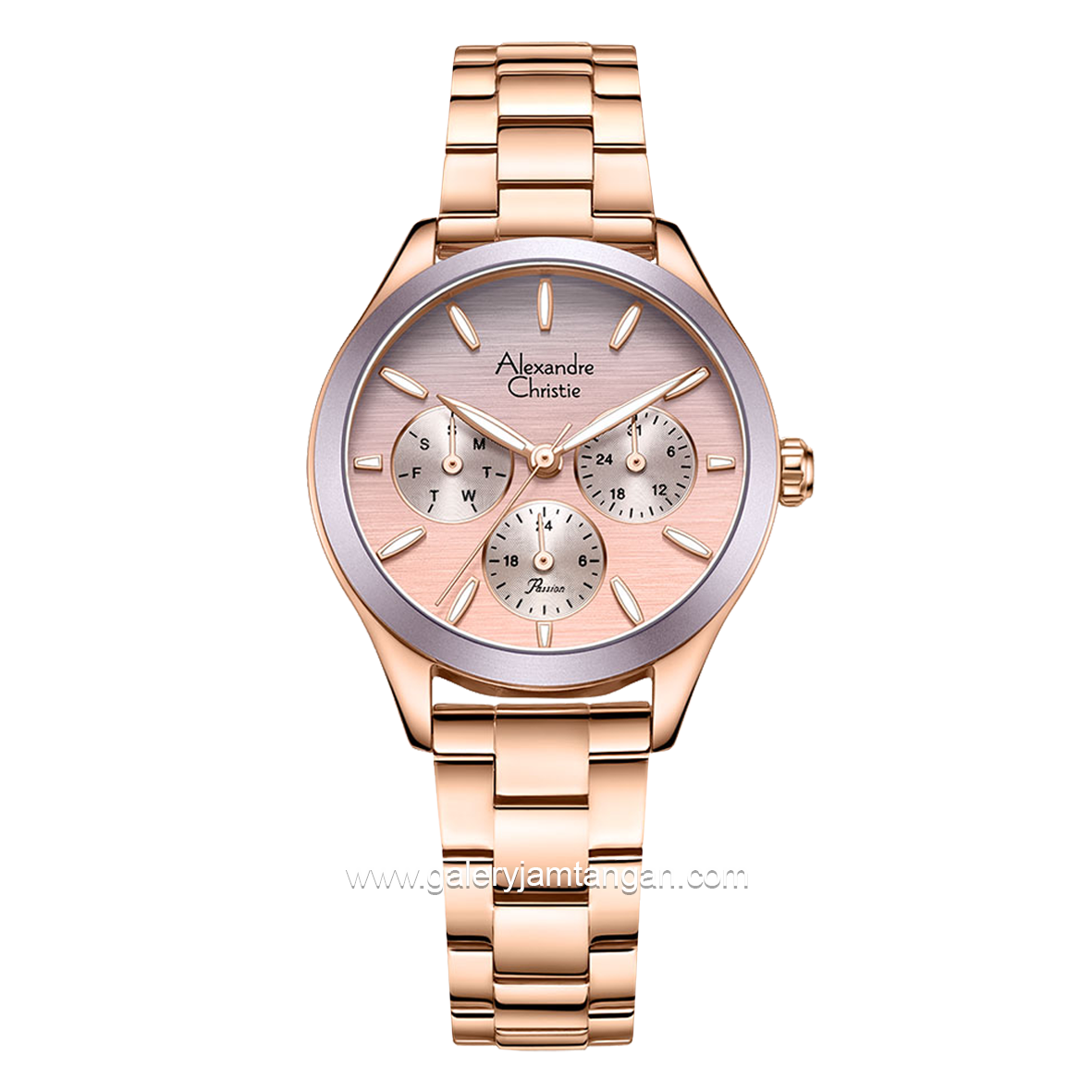 Alexandre Christie Passion AC 2A93 BF Rosegold Purple Multifunction Stainless Steel Strap