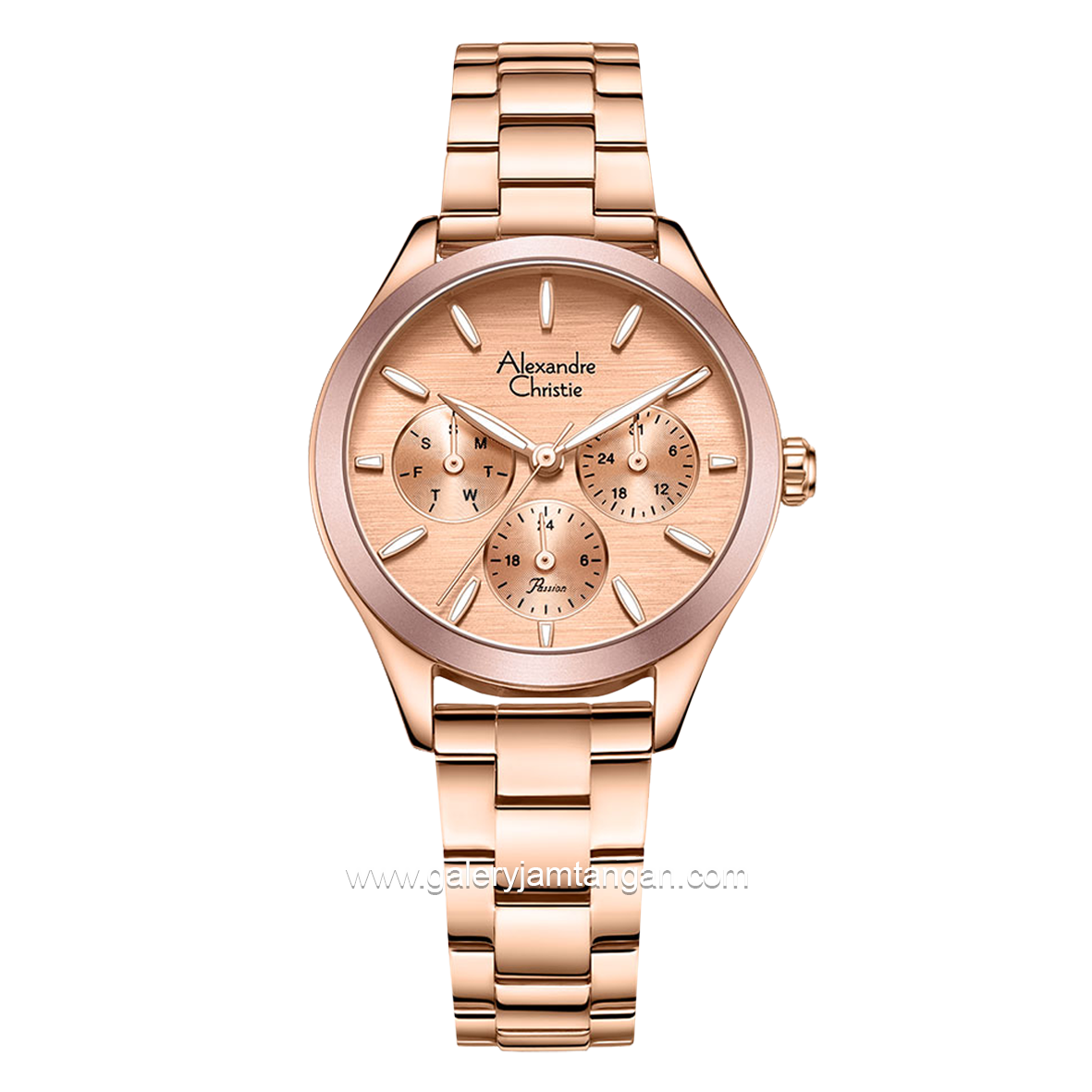 Alexandre Christie Passion AC 2A93 BF Rosegold Ring Pink Multifunction Stainless Steel Strap