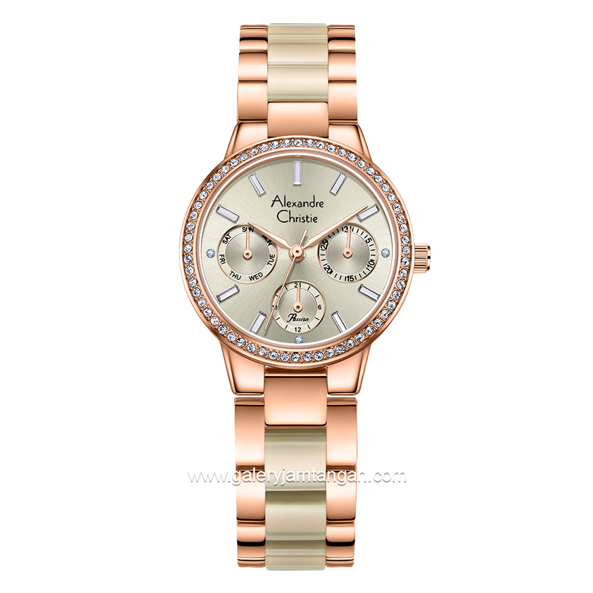 Alexandre Christie Passion AC 2A94 BF Rosegold Combinasi Cream Dual Tone Stainless Steel Acetate Strap