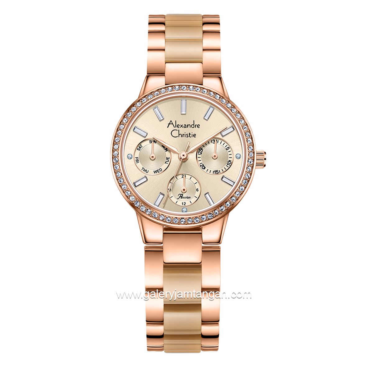 Alexandre Christie Passion AC 2A94 BF Rosegold Combinasi Gold Dual Tone Stainless Steel Acetate Strap