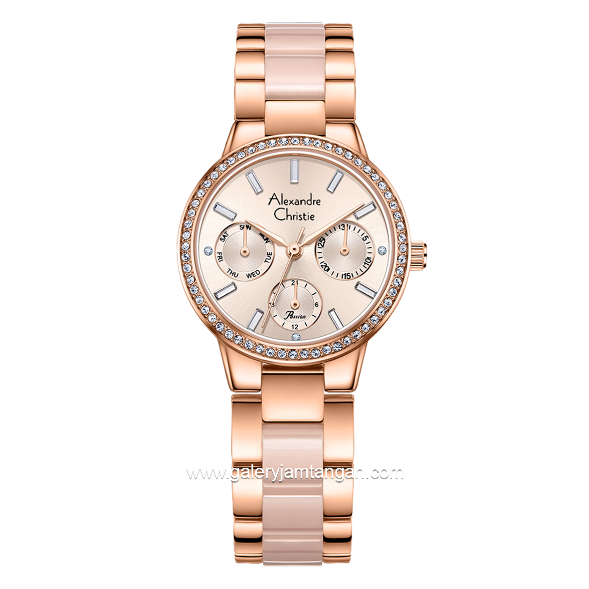 Alexandre Christie Passion AC 2A94 BF Rosegold Combinasi Pink Dual Tone Stainless Steel Acetate Strap