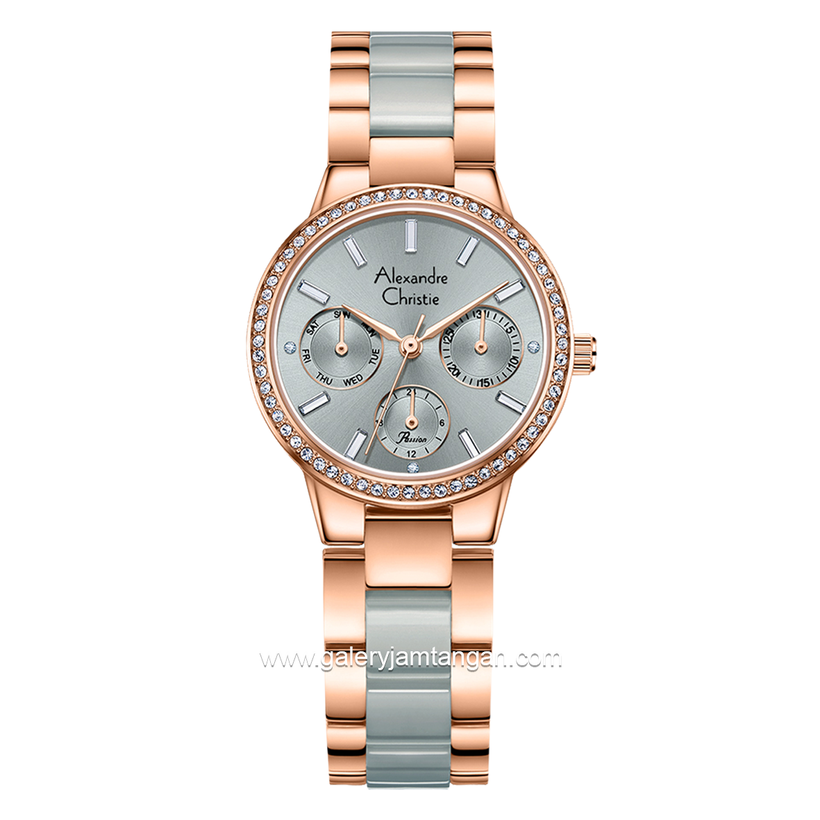 Alexandre Christie Passion AC 2A94 BF Rosegold Combinasi Gray Dual Tone Stainless Steel Acetate Strap