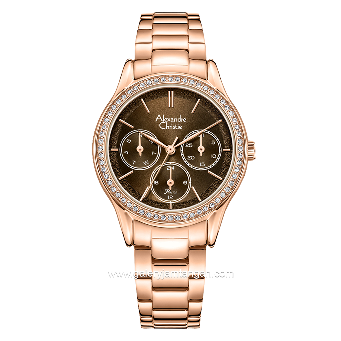 Alexandre Christie Passion AC 2A96 BF Rosegold Dial Brown Multifunction Stainless Steel Strap