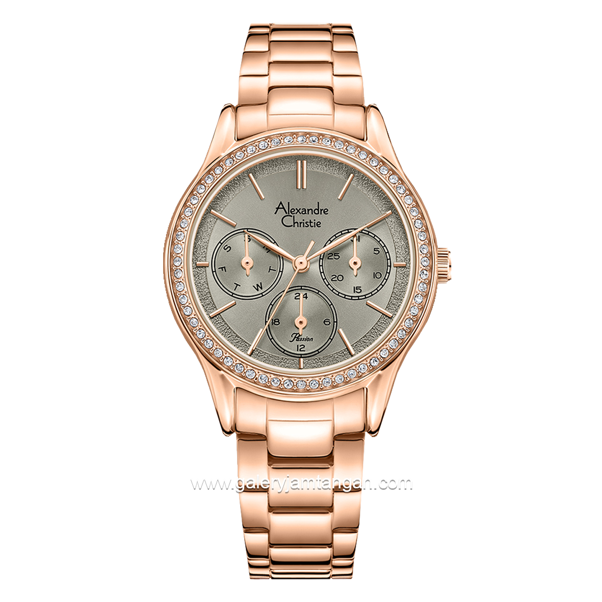 Alexandre Christie Passion AC 2A96 BF Rosegold Diak Gray Multifunction Stainless Steel Strap