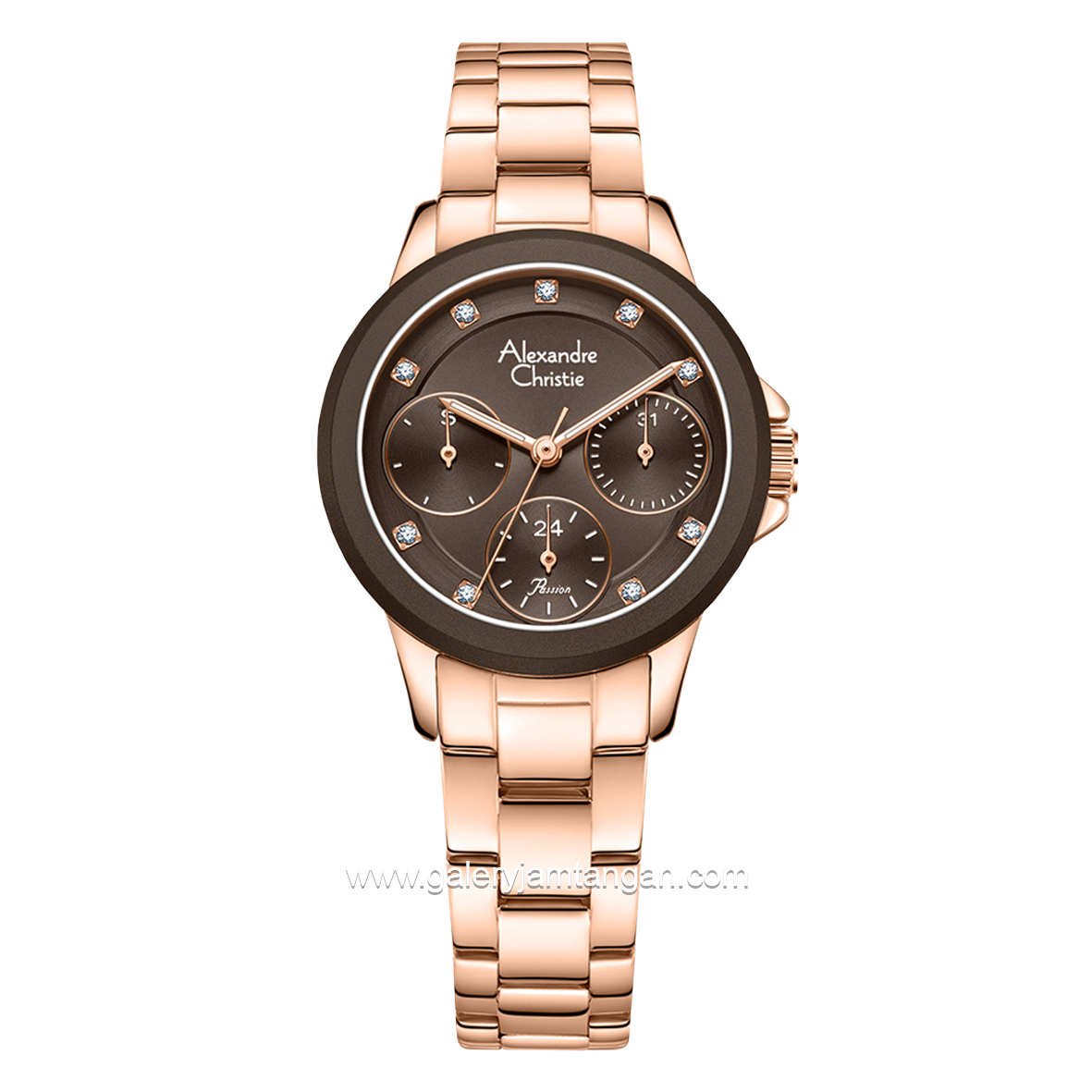 Alexandre Christie Passion AC 2A99 BF Rosegold Dial Brown Stainless Steel Strap