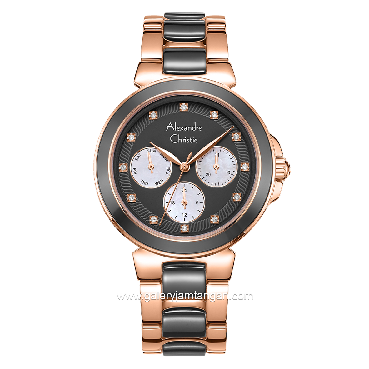 Alexandre Christie AC 2B02 BF Multifunction Brown Rosegold  Dual Tone Dial Stainless Steel With Ceramic Strap