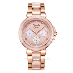 Alexandre Christie AC 2B02 BF Multifunction Pink Rosegold  Dual Tone Dial Stainless Steel With Ceramic Strap