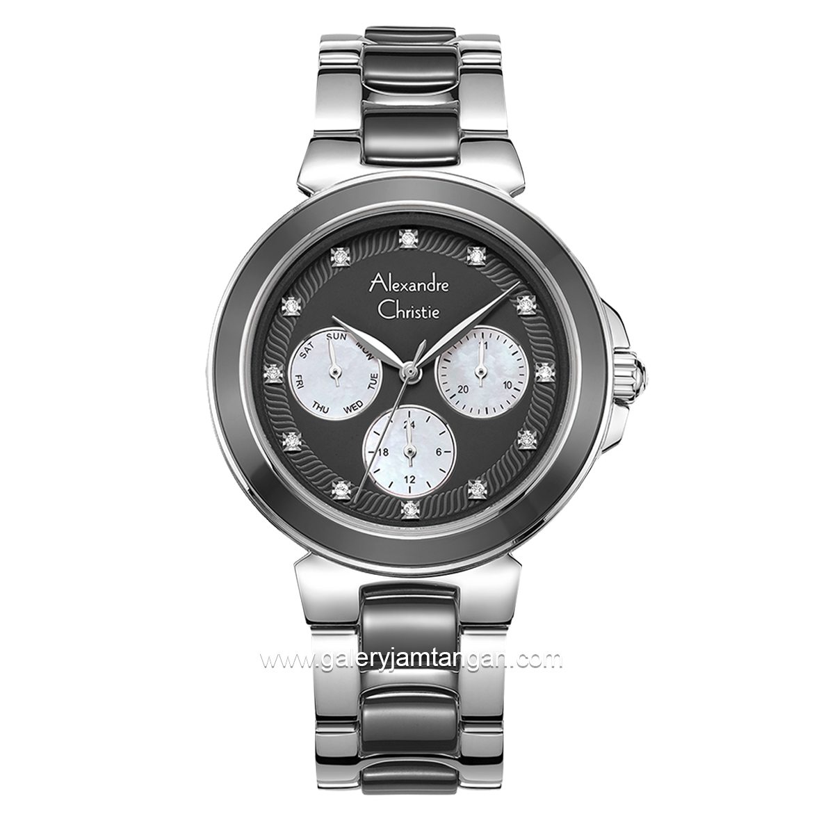 Alexandre Christie AC 2B02 BF Multifunction Gray Silver Dual Tone Dial Stainless Steel With Ceramic Strap