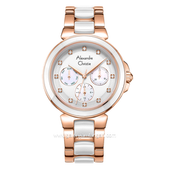 Alexandre Christie AC 2B02 BF Multifunction White Rosegold  Dual Tone Dial Stainless Steel With Ceramic Strap