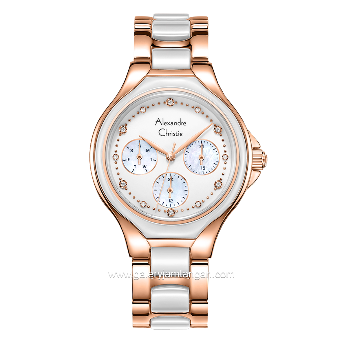 Alexandre Christie AC 2B03 BF White Rosegold Ceramic Combinasi Stainless Steel