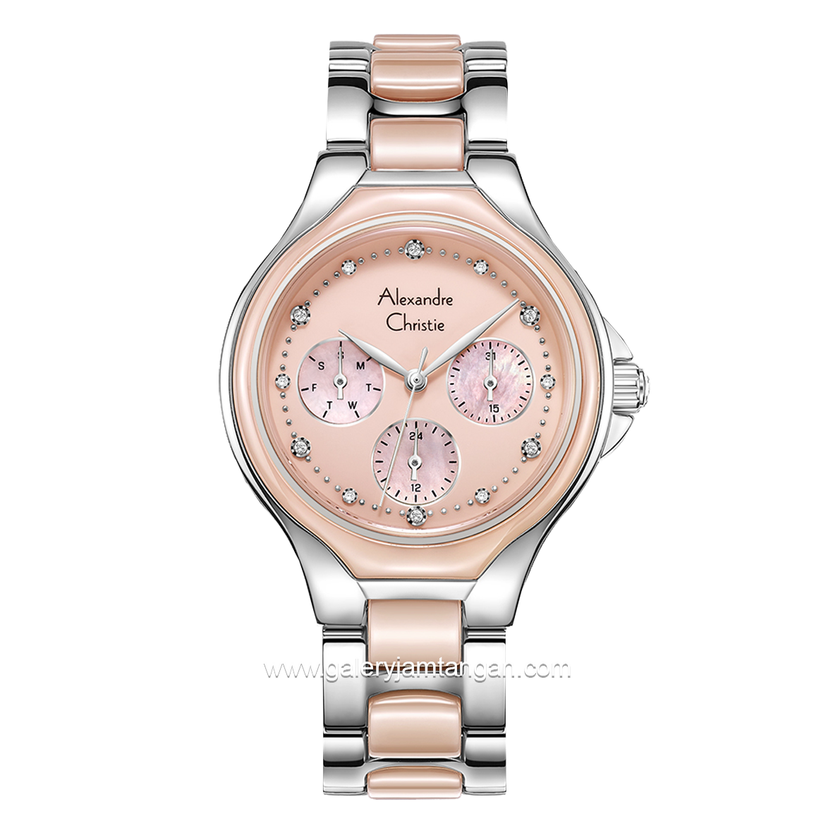 Alexandre Christie AC 2B03 BF Pink Silver Ceramic Combinasi Stainless Steel