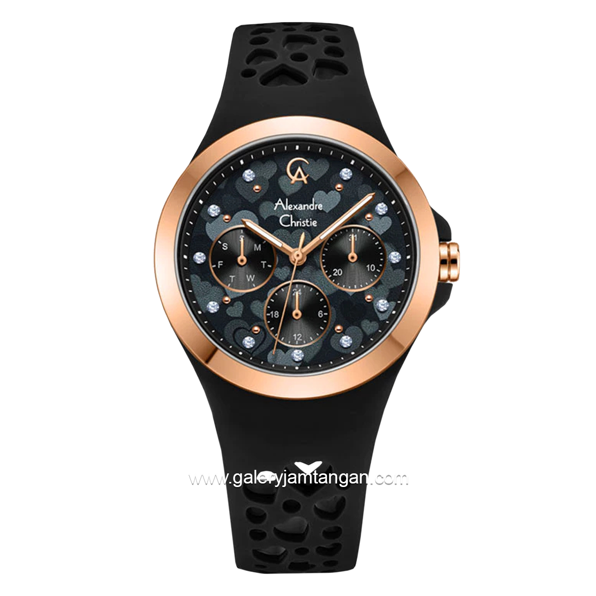 Alexandre Christie AC 2B04 BF Black Dial Black Pattern Multifunction Rubber Strap