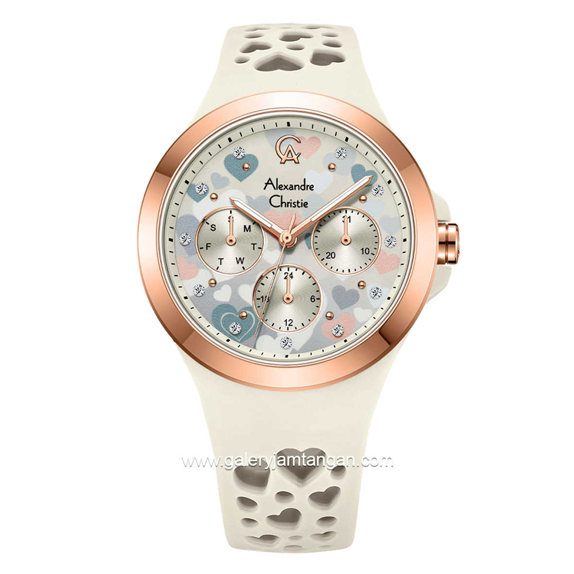 Alexandre Christie AC 2B04 BF Cream Dial Cream Pattern Multifunction Rubber Strap
