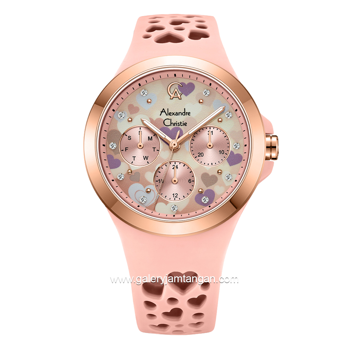 Alexandre Christie AC 2B04 BF Pink Dial Pink Pattern Multifunction Rubber Strap