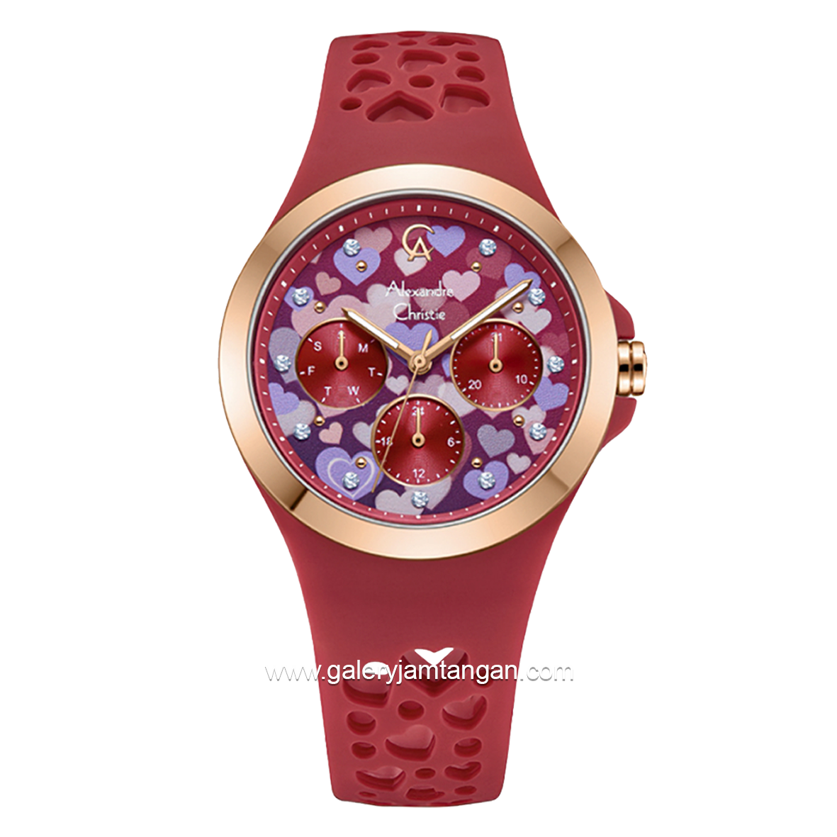 Alexandre Christie AC 2B04 BF Red Dial Red Pattern Multifunction Rubber Strap