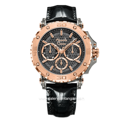 Alexandre Christie AC 2B10 BF Black Rosegold Leather Strap