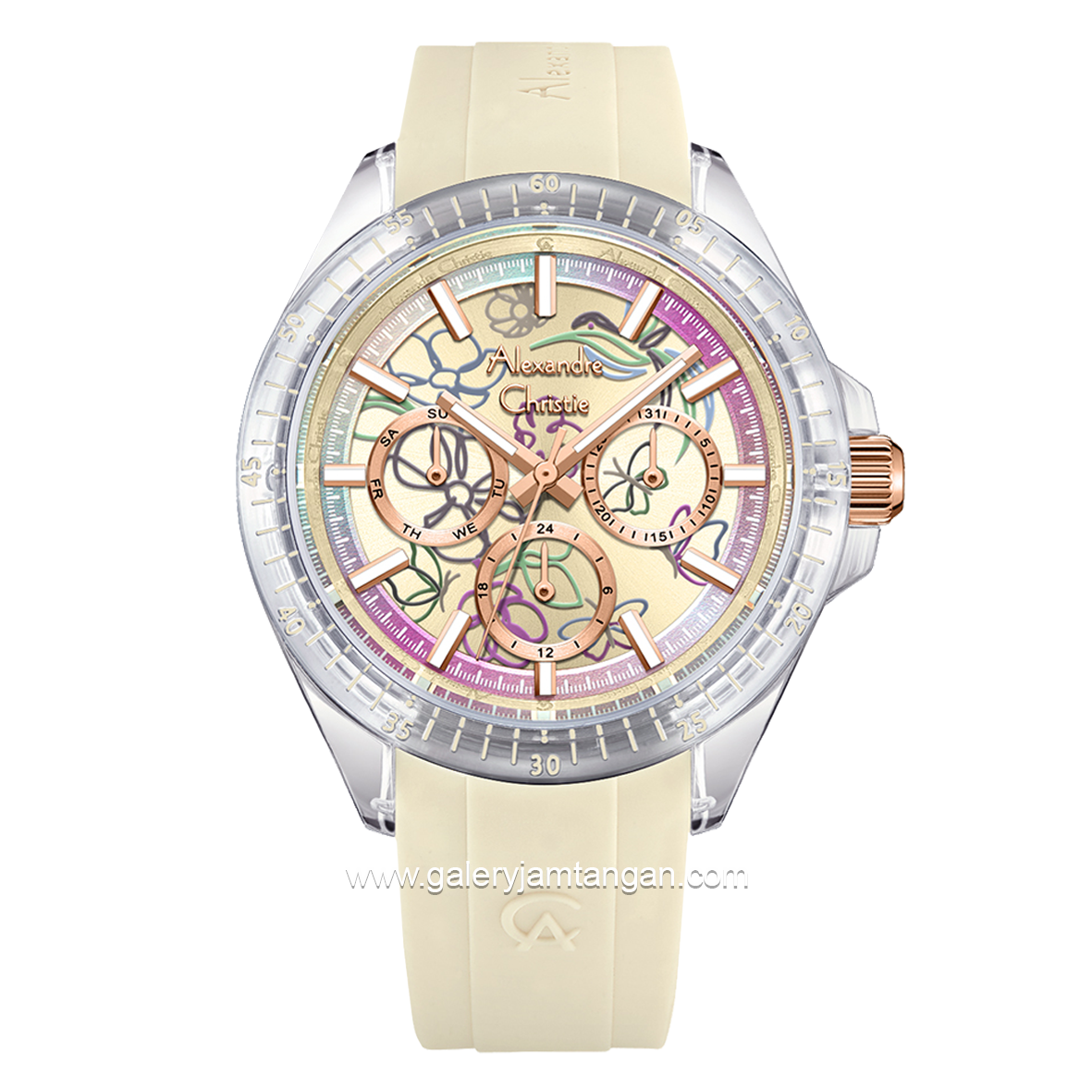 Alexandre Christie AC 2B11 BF Beige Multifunction Rubber Strap