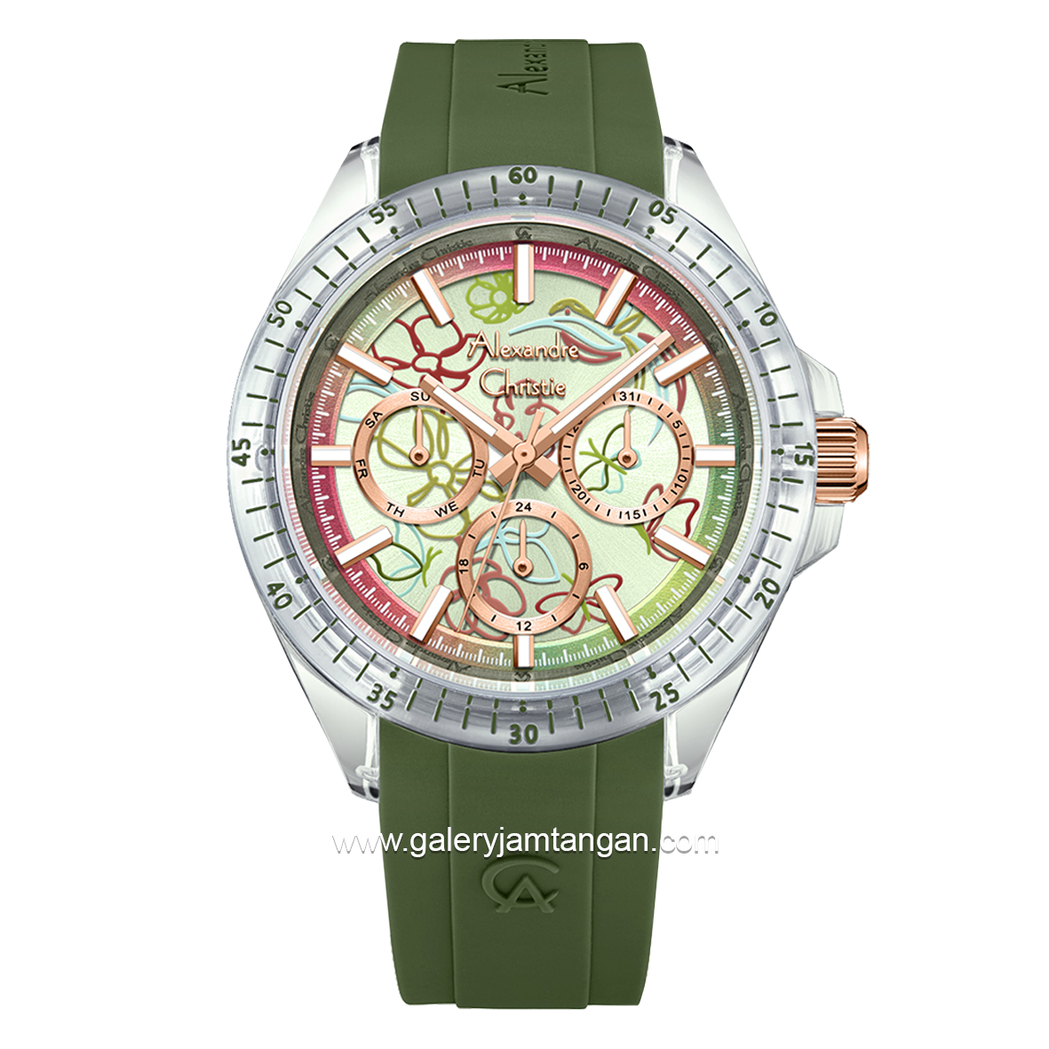 Alexandre Christie AC 2B11 BF Green Multifunction Rubber Strap