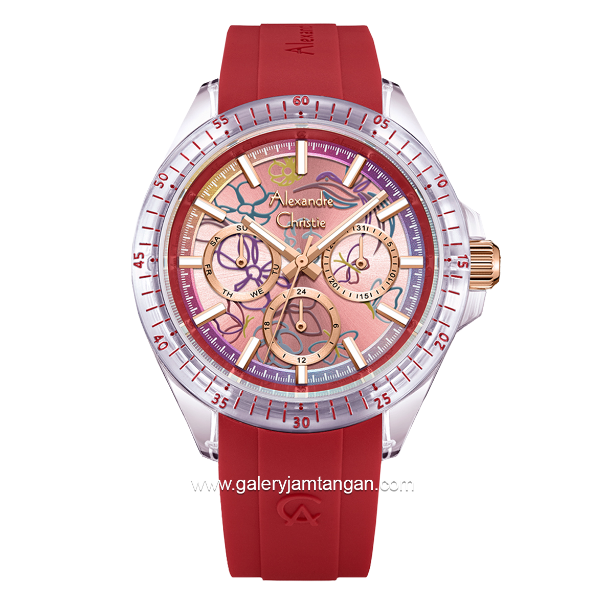 Alexandre Christie AC 2B11 BF Red Multifunction Rubber Strap