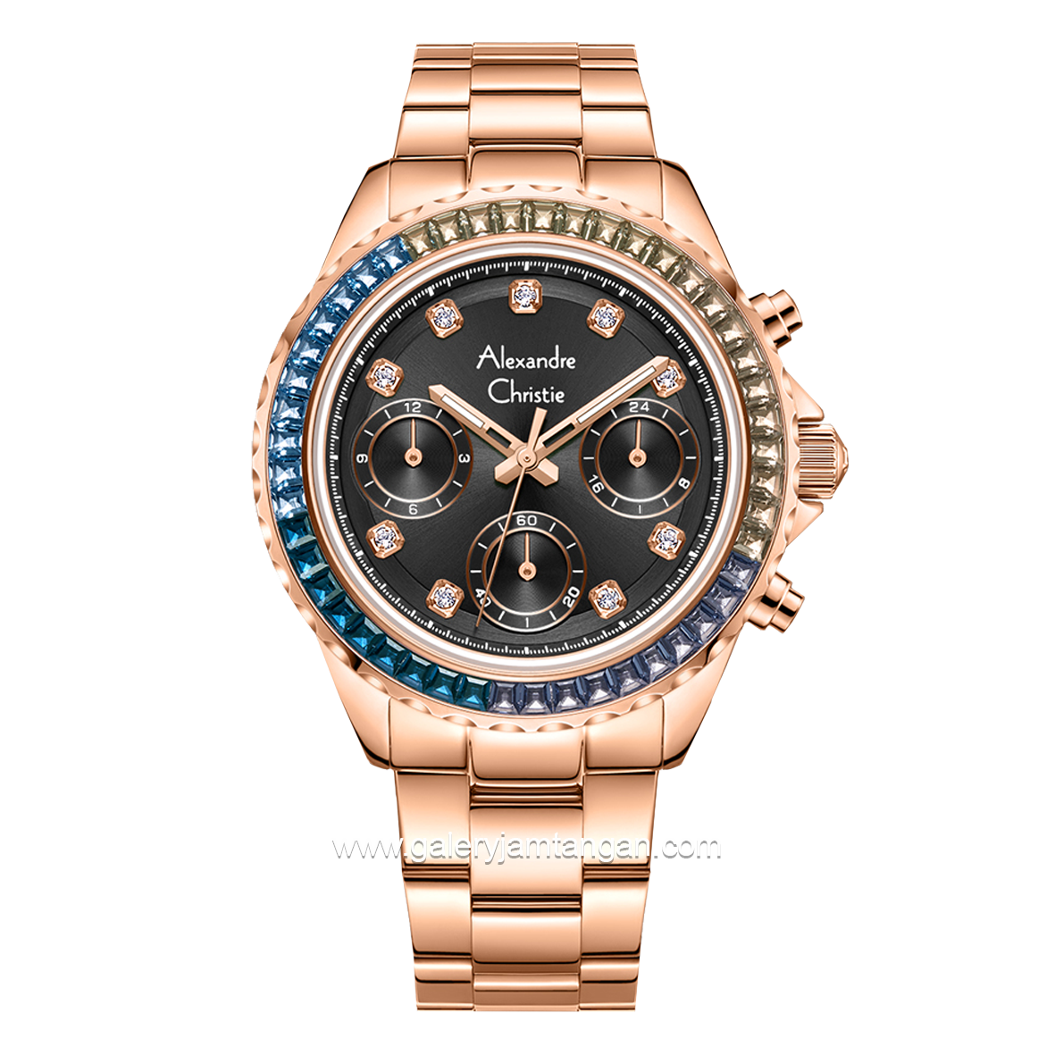 Alexandre Christie AC 2B13 BF Rosegold Dial Black Stainless Steel