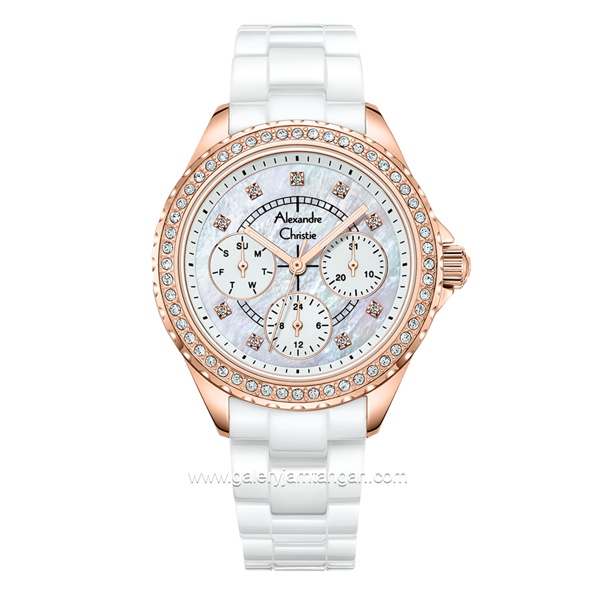 Alexandre Christie AC 2B16 BF White Rosegold Multifunction Ceramic Strap