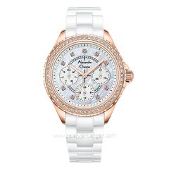Alexandre Christie AC 2B16 BF White Rosegold Multifunction Ceramic Strap