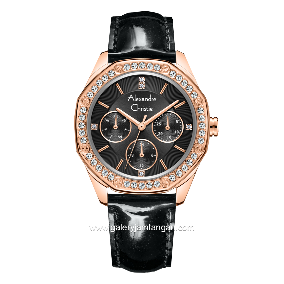 Alexandre Christie AC 2B17 BF Black Rosegold Leather Strap
