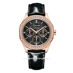 Alexandre Christie AC 2B17 BF Black Rosegold Leather Strap