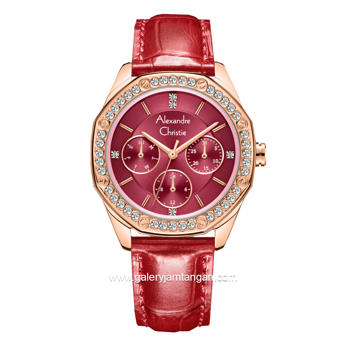 Alexandre Christie AC 2B17 BF Red Rosegold Leather Strap