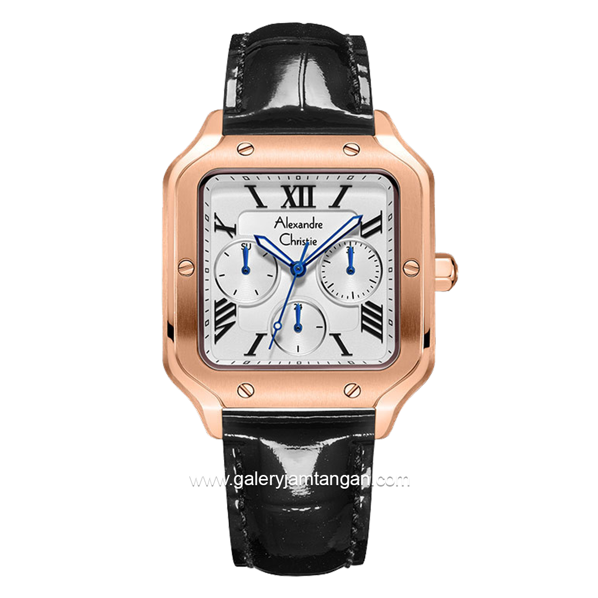 Alexandre Christie Multifunction AC 2B18 BF Black Rosegold White Leather Strap